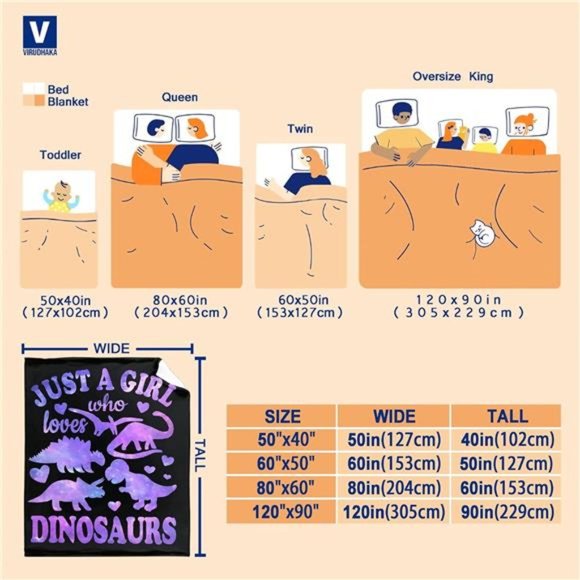Dinosaur Blanket Gift for Women Kid Plush Just A Girl Who Loves Dinosaurs Throw - Picture 2 of 6